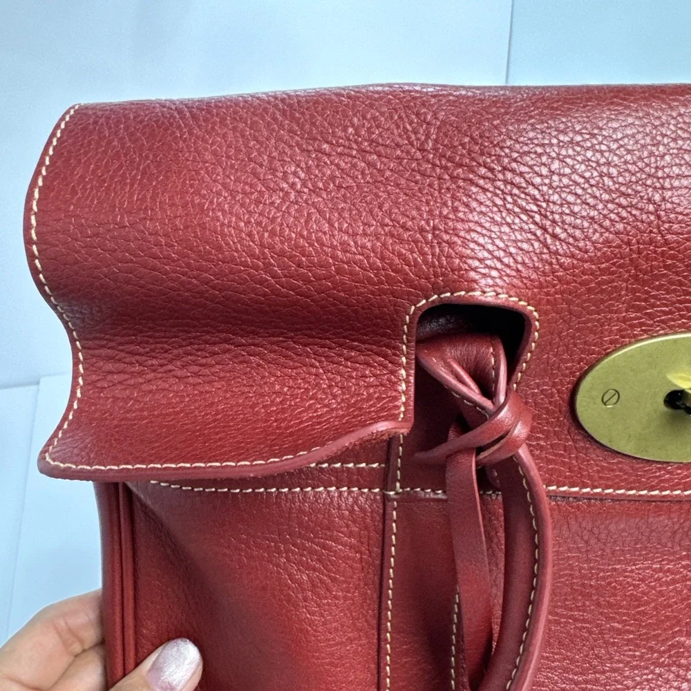 MULBERRY Bayswater Red Leather Tote Bag Turn Lock Handbag Vintage